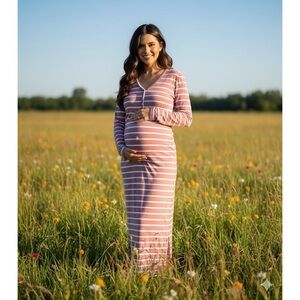 POSH PEANUT Rose Striped Maternity Maxi Dress‎